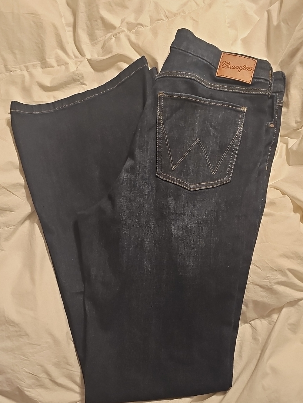 Wrangler Dark Blue Denim Jeans with Brown Leather Patch